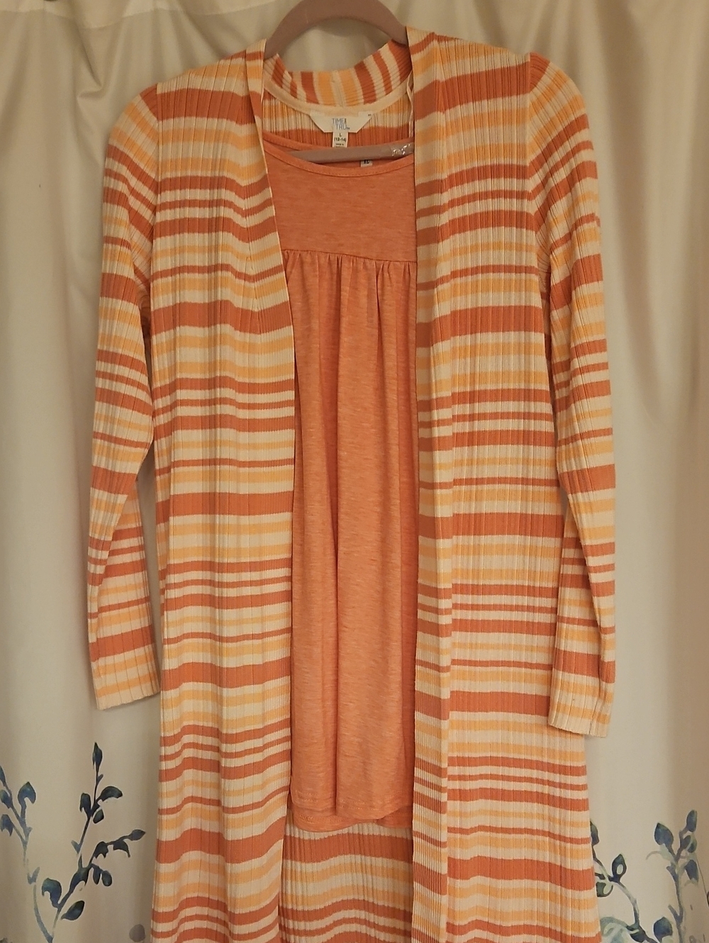Lightweight Striped Open-Front Cardigan in Peach